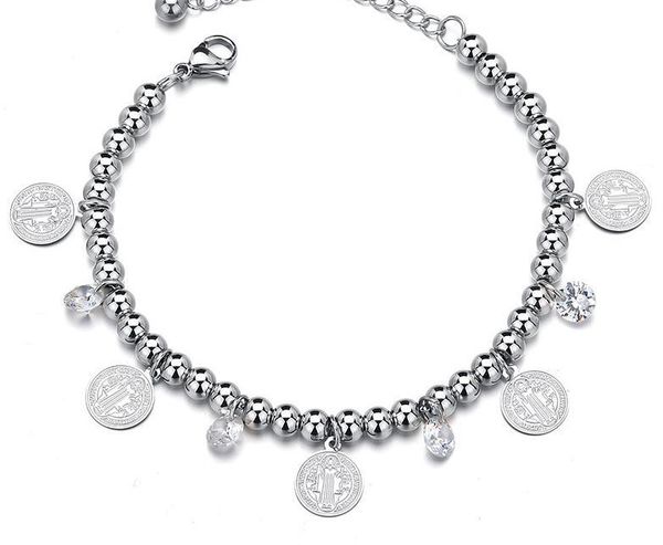 link, chain religious jesus zircon pendant bracelet women's stainless steel bead string, Black
link, chain religious jesus zircon pendant bracelet women's stainless steel bead string, Black