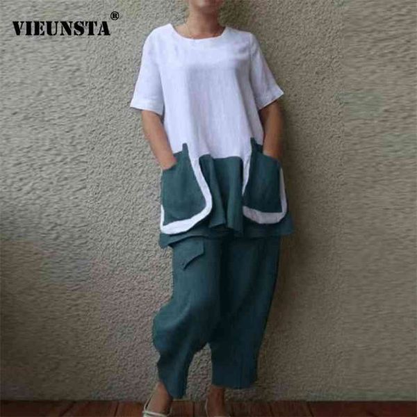 two piece linen cotton women casual o neck shirt and long pants suits spring summer short sleeve pocket fashion outfits 210727, White
two piece linen cotton women casual o neck shirt and long pants suits spring summer short sleeve pocket fashion outfits 210727, White
