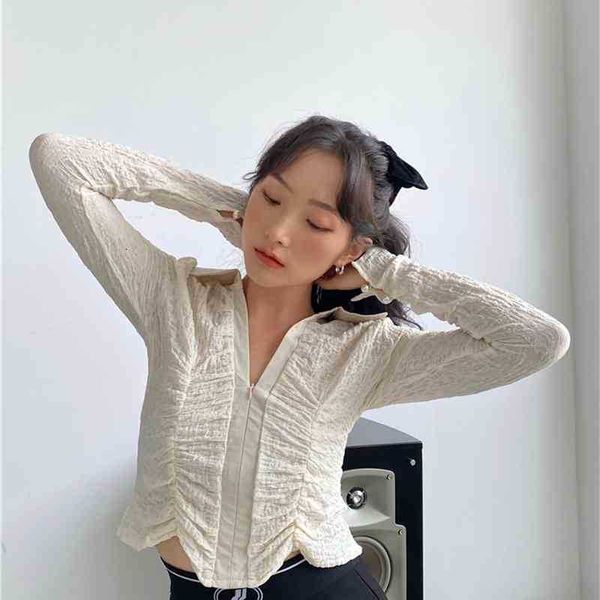 women's knits & tees autumn ruched long sleeve blouse tunic crop women shirt fashion crochet designer clothes brav, White
women's knits & tees autumn ruched long sleeve blouse tunic crop women shirt fashion crochet designer clothes brav, White