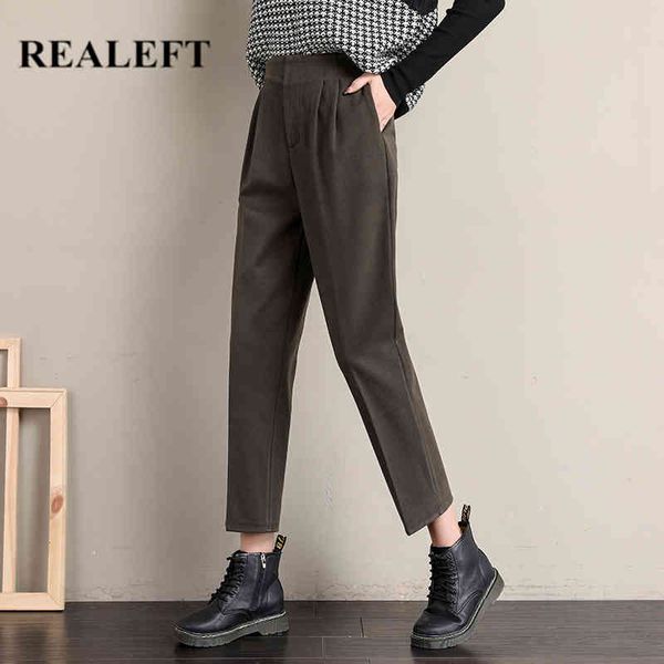 autumn winter woolen formal women's harem pants elatic waist button office lady loose ankle-length pant pockets 210428, Black;white
autumn winter woolen formal women's harem pants elatic waist button office lady loose ankle-length pant pockets 210428, Black;white