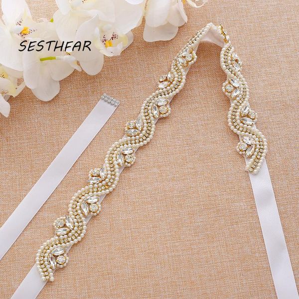 wedding sashes sesthfar pearls belts handmade bridal crystal beaded accessories, White
