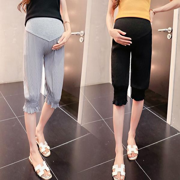 maternity bottoms 8332# cropped pants summer chiffon adjustable elastic waist belly support leggings trousers, White
maternity bottoms 8332# cropped pants summer chiffon adjustable elastic waist belly support leggings trousers, White