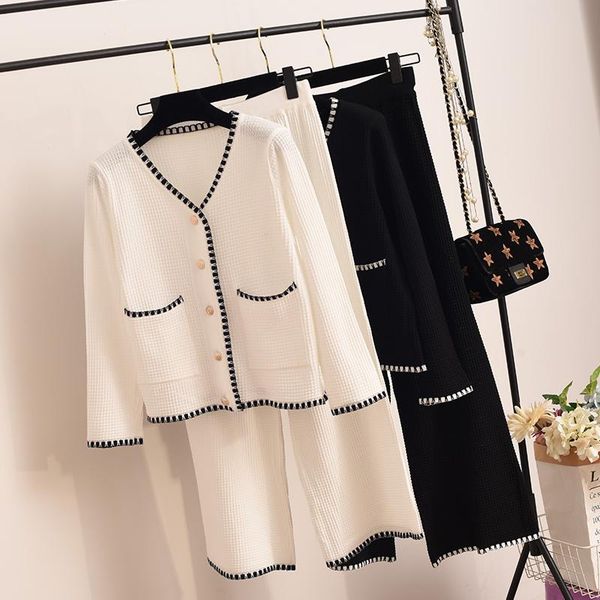 women sets 2021 spring autumn chic loose v neck knitted cardigans coat + elastic waist wide leg pants 2 piece for lady women's two, White
women sets 2021 spring autumn chic loose v neck knitted cardigans coat + elastic waist wide leg pants 2 piece for lady women's two, White