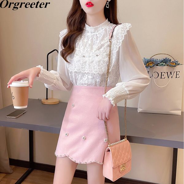 fashion spring temperament lady cute chiffon lace patchwork shirt + beaded wave hem skirt two-piece set female 210525, White
fashion spring temperament lady cute chiffon lace patchwork shirt + beaded wave hem skirt two-piece set female 210525, White