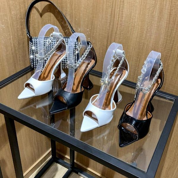 sandals 2021 summer women's pointed toe rhinestone open high heel patent leather wine glass with chain hollow heels, Black
sandals 2021 summer women's pointed toe rhinestone open high heel patent leather wine glass with chain hollow heels, Black