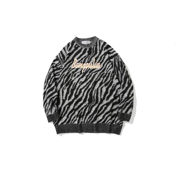 sweater knit zebra pattern letter embroidery men's loose round neck long sleeve high street fashion brand pullover, White;black
sweater knit zebra pattern letter embroidery men's loose round neck long sleeve high street fashion brand pullover, White;black