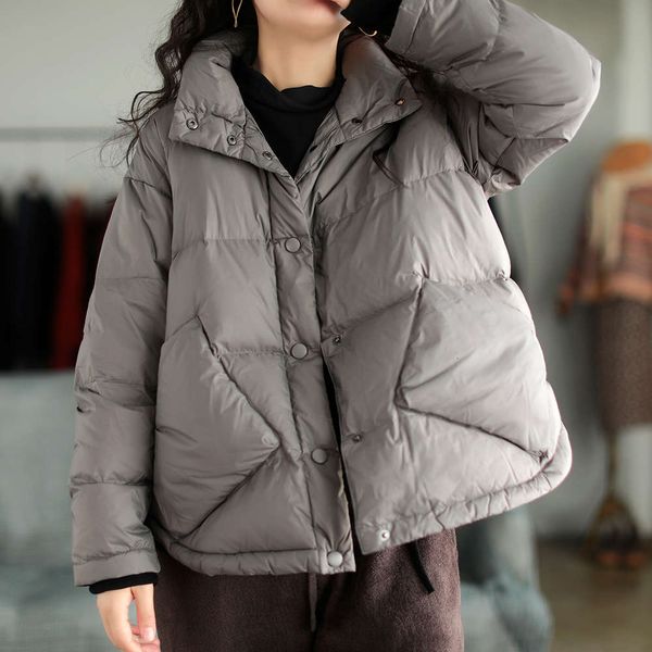 90% white duck down light jacket women's winter loose literary long sleeve solid color women 2009-1, Black
90% white duck down light jacket women's winter loose literary long sleeve solid color women 2009-1, Black