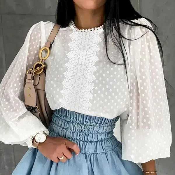 women's blouses & shirts women autumn solid color perspective stitching loose polka dot flower chiffon shirt lace long sleeve top, White
women's blouses & shirts women autumn solid color perspective stitching loose polka dot flower chiffon shirt lace long sleeve top, White