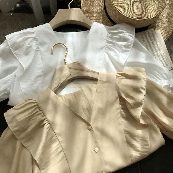 women's blouses & shirts cotton linen women summer vintage 2021 solid v-neck ruffles short-sleeved slim elegant office lady pulls outwe, White
women's blouses & shirts cotton linen women summer vintage 2021 solid v-neck ruffles short-sleeved slim elegant office lady pulls outwe, White