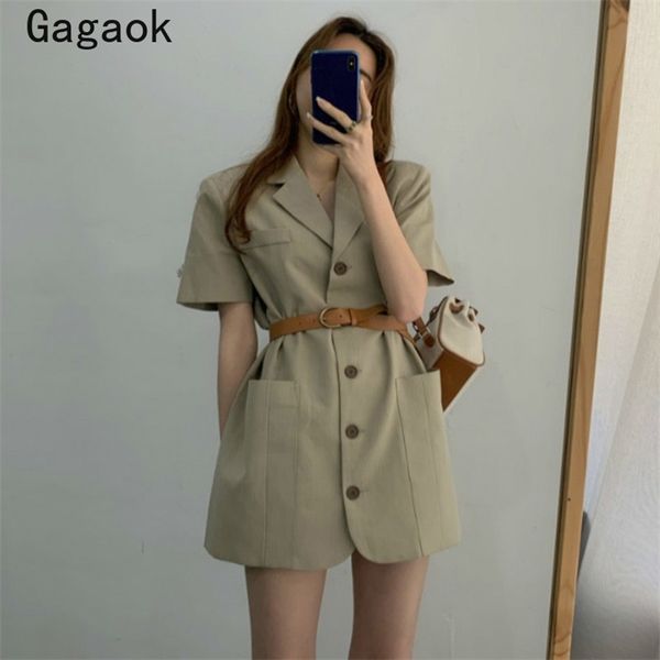 women office lady korean dress summer solid notched sashes pockets mini dresses chic simple wild vestidos 210531, Black;gray
women office lady korean dress summer solid notched sashes pockets mini dresses chic simple wild vestidos 210531, Black;gray