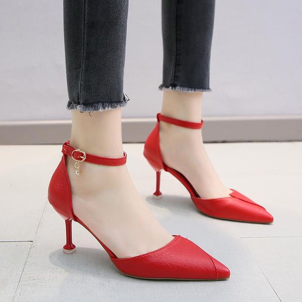 selling bride red high heels shallow pointed toe buckle strap office career wedding thin trendy dress shoes, Black
selling bride red high heels shallow pointed toe buckle strap office career wedding thin trendy dress shoes, Black