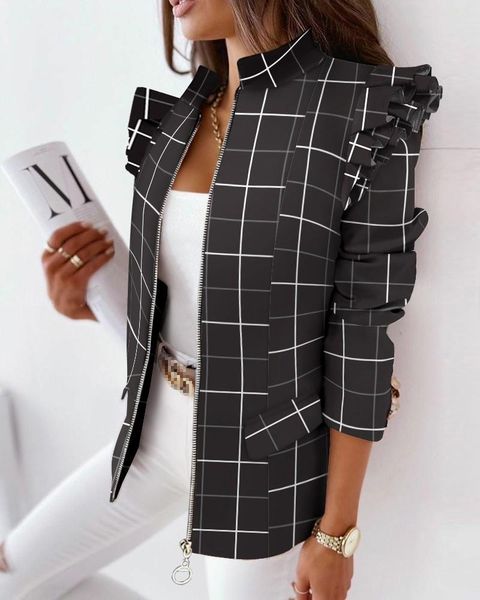 women's jackets autumn ladies zipper fashion print slim long sleeve street wear office casual outwear elegant short coat 2021, Black;brown
women's jackets autumn ladies zipper fashion print slim long sleeve street wear office casual outwear elegant short coat 2021, Black;brown