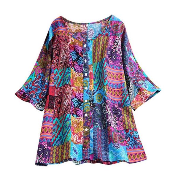 vintage women's blouses print long sleeve button shirts plus size casual loose o-neck women blusas muje &, White
vintage women's blouses print long sleeve button shirts plus size casual loose o-neck women blusas muje &, White