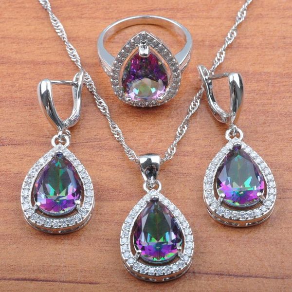 earrings & necklace for women rainbow cubic zircon jewelry set water drop pendant ring dubai wedding 2021 js0103, Silver
earrings & necklace for women rainbow cubic zircon jewelry set water drop pendant ring dubai wedding 2021 js0103, Silver