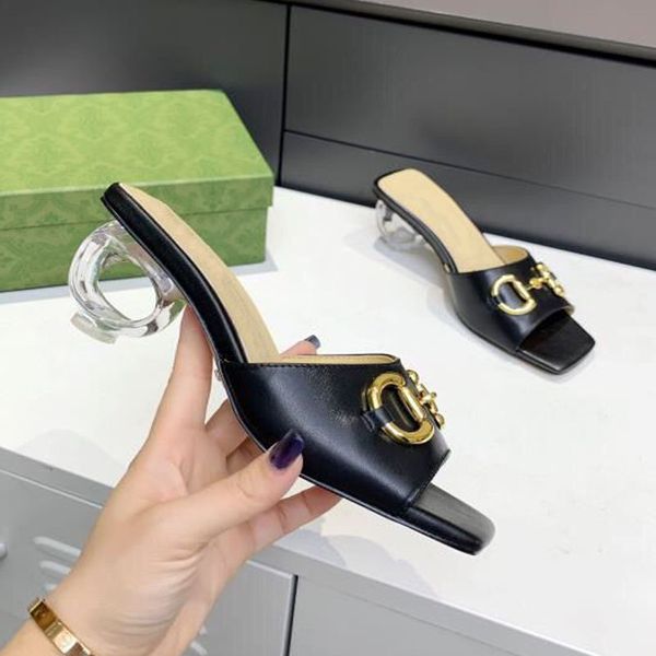 beautiful summer women's slippers designer sandals fashionable metal buckle transparent heel leather comfortable office work crystal hi, Black
beautiful summer women's slippers designer sandals fashionable metal buckle transparent heel leather comfortable office work crystal hi, Black