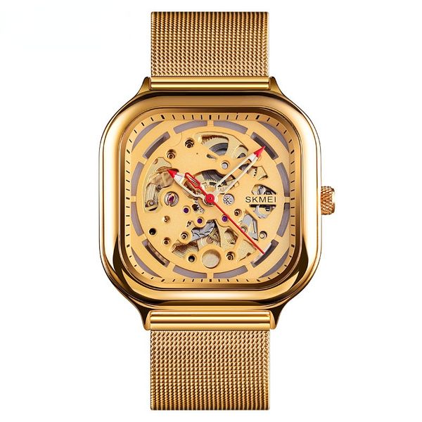 square creative fashion new automatic hollow mechanical watch men's genuine waterproof mechanical watch men (golden 304l), Slivery;brown
square creative fashion new automatic hollow mechanical watch men's genuine waterproof mechanical watch men (golden 304l), Slivery;brown