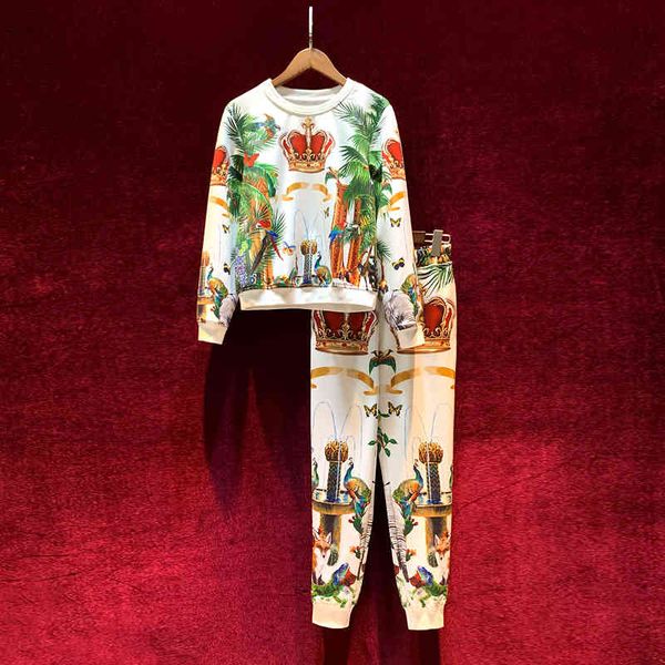 women's two piece pants european and american women's clothing autumn style court crown printed long sleeve hoodie trousers suit f, White
women's two piece pants european and american women's clothing autumn style court crown printed long sleeve hoodie trousers suit f, White