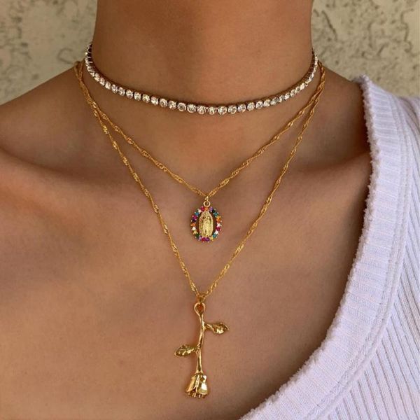chains 2021 trendy virgin mary colorful crystal choker necklace for women multi-layered gold flowers pendant necklaces bohemia jewelry, Silver
chains 2021 trendy virgin mary colorful crystal choker necklace for women multi-layered gold flowers pendant necklaces bohemia jewelry, Silver