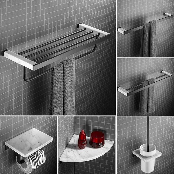 black bathroom hardware accessory set soild brass & marble towel rack paper/toilet brush holder corner shelf 5 hooks arrival bath
black bathroom hardware accessory set soild brass & marble towel rack paper/toilet brush holder corner shelf 5 hooks arrival bath