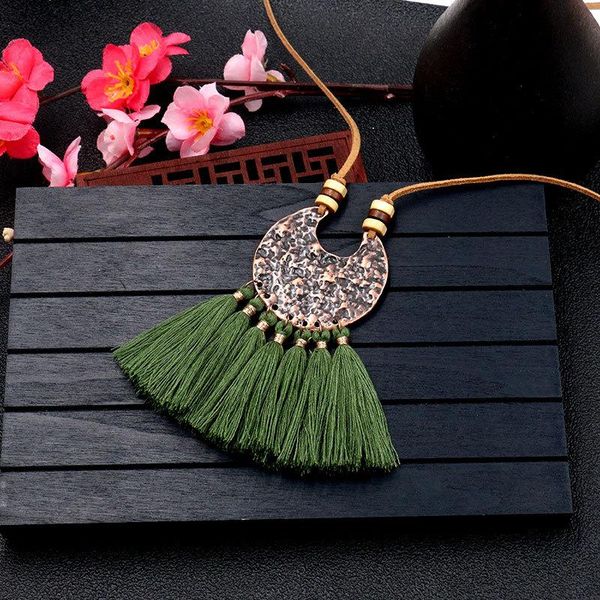 pendant necklaces bohemia ethnic colorful cotton tassel necklace antique copper hammered semicircle charm women jewelry gift, Silver
pendant necklaces bohemia ethnic colorful cotton tassel necklace antique copper hammered semicircle charm women jewelry gift, Silver