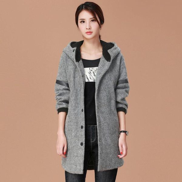 women's wool & blends 2021 autumn winter korean hooded woolen coat femme medium long thick loose large size single breasted gray jacket, Black
women's wool & blends 2021 autumn winter korean hooded woolen coat femme medium long thick loose large size single breasted gray jacket, Black