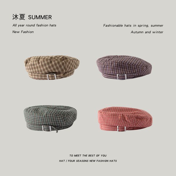 summer thin versatile plaid beret women's net red ins british literary octagonal painter's hat, Blue;gray
summer thin versatile plaid beret women's net red ins british literary octagonal painter's hat, Blue;gray