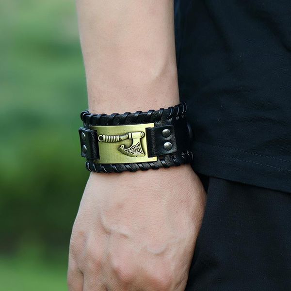 bangle men's charm bracelet wrist jewelry nordic viking metal axe pattern leather woven bracelets personality domineering gifts, Black
bangle men's charm bracelet wrist jewelry nordic viking metal axe pattern leather woven bracelets personality domineering gifts, Black