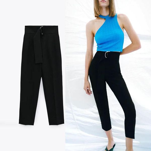 women's pants & capris za 2021 black belted trousers with buckle women high waist pronounced seams slim feminine chci back zip vintage, Black;white
women's pants & capris za 2021 black belted trousers with buckle women high waist pronounced seams slim feminine chci back zip vintage, Black;white