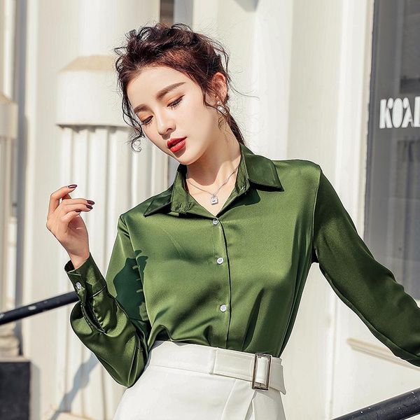 women's blouses & shirts spring summer blouse single-breasted lapel korean style solid loose satin casual elegant office lady, White
women's blouses & shirts spring summer blouse single-breasted lapel korean style solid loose satin casual elegant office lady, White