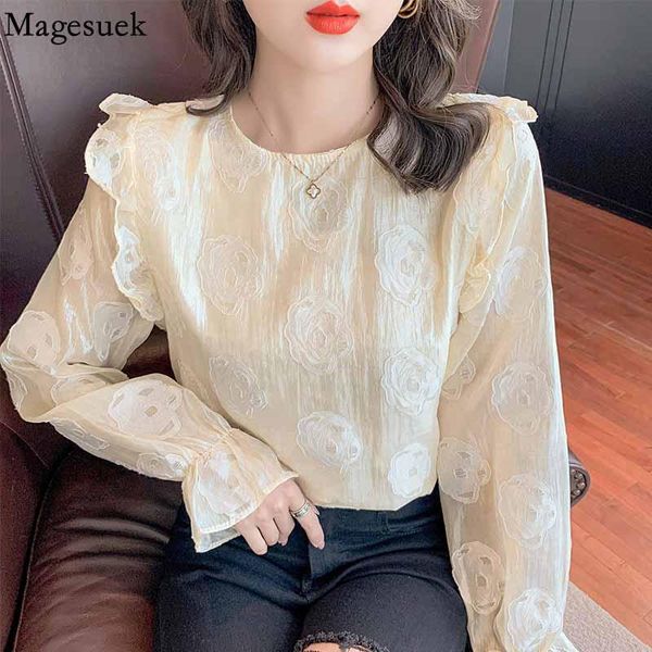 women's blouses & shirts autumn elegant loose sweet shirt french o-neck flower ruffle blouse women jacquard lace solid long sleeve blus, White
women's blouses & shirts autumn elegant loose sweet shirt french o-neck flower ruffle blouse women jacquard lace solid long sleeve blus, White