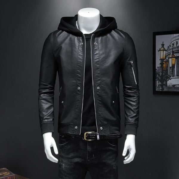 men's fur & faux 2021 artificial pu leather jacket autumn hooded pocket zipper slim motorcycle trend, Black
men's fur & faux 2021 artificial pu leather jacket autumn hooded pocket zipper slim motorcycle trend, Black