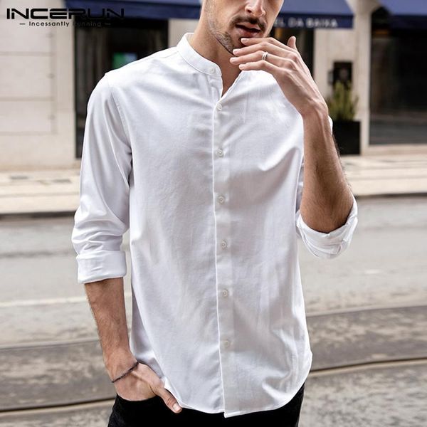 men's casual shirts incerun fashion solid color men shirt brand stand collar long sleeve streetwear button up camisa masculina 2021, White;black
men's casual shirts incerun fashion solid color men shirt brand stand collar long sleeve streetwear button up camisa masculina 2021, White;black