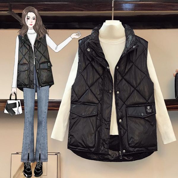 women's vests jacket korean winter parka coat solid color fashion down cotton vest women loose, Black;white
women's vests jacket korean winter parka coat solid color fashion down cotton vest women loose, Black;white