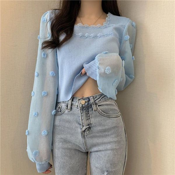 women's sweaters woman short square collar off-shoulder wavy sweater chiffon stitching spring small shirt, White;black
women's sweaters woman short square collar off-shoulder wavy sweater chiffon stitching spring small shirt, White;black
