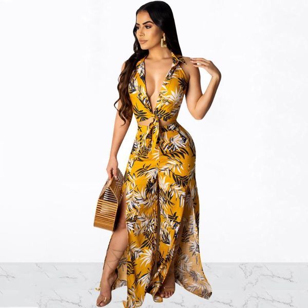 women summer leaf print v-neck hollow out crop high split jumpsuit beach bohemian sleeveless playsuit outfits women's tracksuits, Gray
women summer leaf print v-neck hollow out crop high split jumpsuit beach bohemian sleeveless playsuit outfits women's tracksuits, Gray