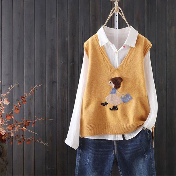 women's sweaters loose v-neck knitted vest female cartoon pattern embroidery sweet wind sleeveless pullover women spring 55g4, White;black
women's sweaters loose v-neck knitted vest female cartoon pattern embroidery sweet wind sleeveless pullover women spring 55g4, White;black