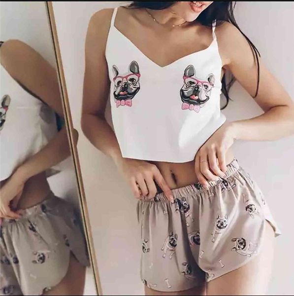 summer cute dog print womens sleepwears pajamas set fashion satin silk sleeveless sleepwear shorts underwear two piece pyjama, Black;red
summer cute dog print womens sleepwears pajamas set fashion satin silk sleeveless sleepwear shorts underwear two piece pyjama, Black;red
