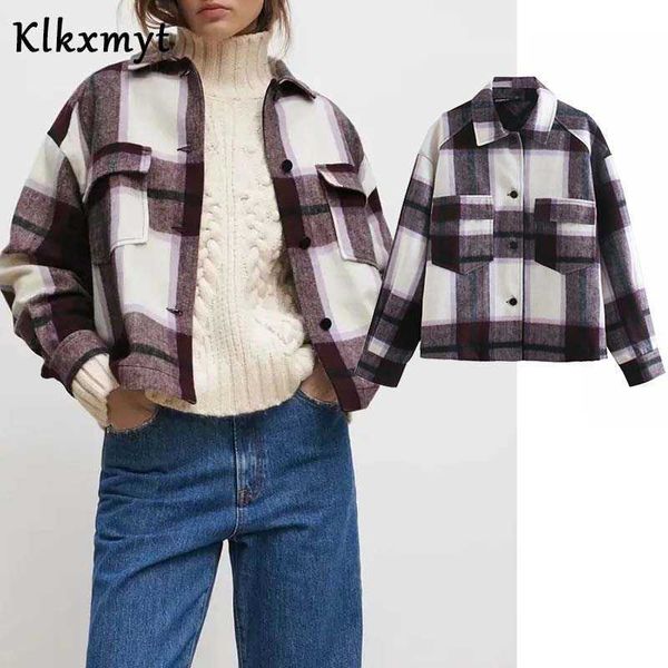 klkxmyt za women fashion oversized plaid cropped woolen jacket coat vintage long sleeve pocket female outerwear chic overshirts 210527, Black;brown
klkxmyt za women fashion oversized plaid cropped woolen jacket coat vintage long sleeve pocket female outerwear chic overshirts 210527, Black;brown