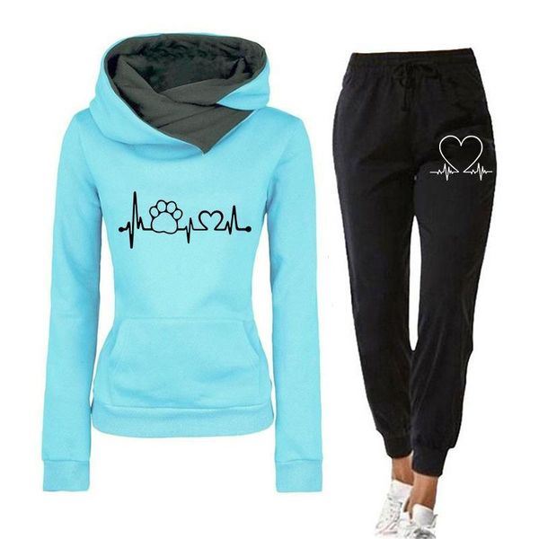 casual tracksuit winter warm two womens tracksuits piece set sweatshirt hoodie pants suits female outfits clothing dropshipping, Gray