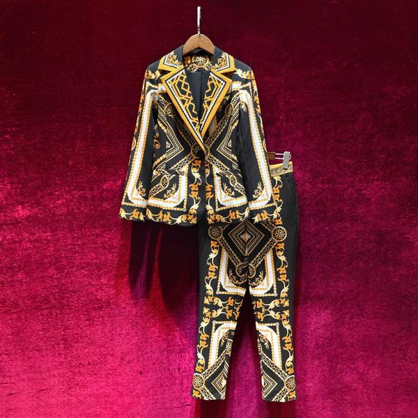 women's two piece pants european and american autumn 2021 long sleeve vintage print coat nine minutes of fashion suits, White
women's two piece pants european and american autumn 2021 long sleeve vintage print coat nine minutes of fashion suits, White
