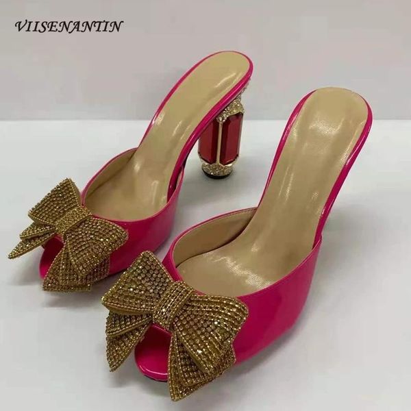 slippers pure color open-toed butterfly golden rhinestone patent leather gemstone shaped heel luxury summer sandals, Black
slippers pure color open-toed butterfly golden rhinestone patent leather gemstone shaped heel luxury summer sandals, Black