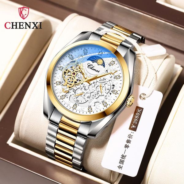 wristwatches chenxi watches men's mechanical watch waterproof luminous sun moon stars diamond inlaid full-automatic hollow, Slivery;brown
wristwatches chenxi watches men's mechanical watch waterproof luminous sun moon stars diamond inlaid full-automatic hollow, Slivery;brown