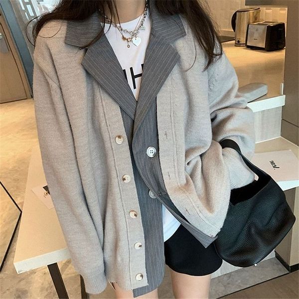 design korean cardigan sweater womens autumn fake two-piece suit lazy coat fashion v-neck double row buttons, White;black
design korean cardigan sweater womens autumn fake two-piece suit lazy coat fashion v-neck double row buttons, White;black