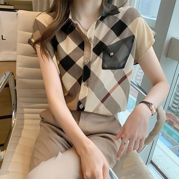 women's blouses & shirts 2021button office lady short sleeve piaid chiffon shirt summer woman clothes pocket womens camisa cuadros, White
women's blouses & shirts 2021button office lady short sleeve piaid chiffon shirt summer woman clothes pocket womens camisa cuadros, White