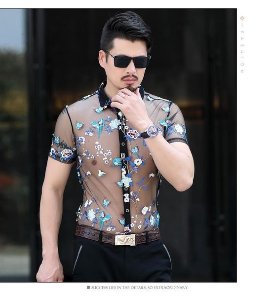 men's casual shirts mesh shirt men short sleeve summer emboridery camisa hombre slim fit transparent outfit 4xl flower, White;black
men's casual shirts mesh shirt men short sleeve summer emboridery camisa hombre slim fit transparent outfit 4xl flower, White;black