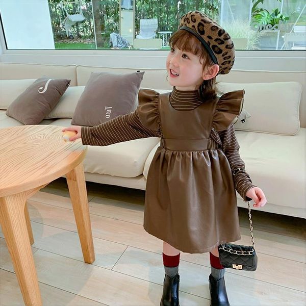 girls spring autumn fashion girl dress single breasted leather children princess faux dresses, Red;yellow
girls spring autumn fashion girl dress single breasted leather children princess faux dresses, Red;yellow