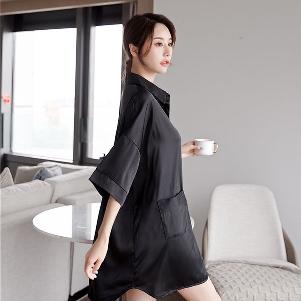 sleepwear solid faux silk sleepwear spring summer half long sleeve turn-down collar homewear white satin nightgown women j5uu rae3, Black;red
sleepwear solid faux silk sleepwear spring summer half long sleeve turn-down collar homewear white satin nightgown women j5uu rae3, Black;red
