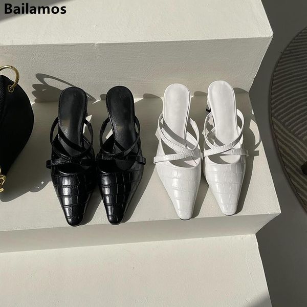 bailamos shallow slides slip on slippers thin mid heels cross strap sandals pointed toe women pumps black/white size
bailamos shallow slides slip on slippers thin mid heels cross strap sandals pointed toe women pumps black/white size