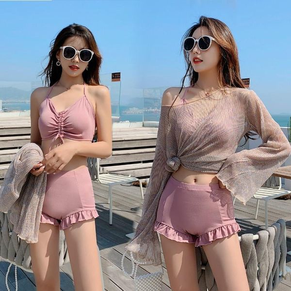 women's swimwear 2021 spring bathing suit split bikini long sleeve conservative flat angle three piece student swimsuit, White;black
women's swimwear 2021 spring bathing suit split bikini long sleeve conservative flat angle three piece student swimsuit, White;black