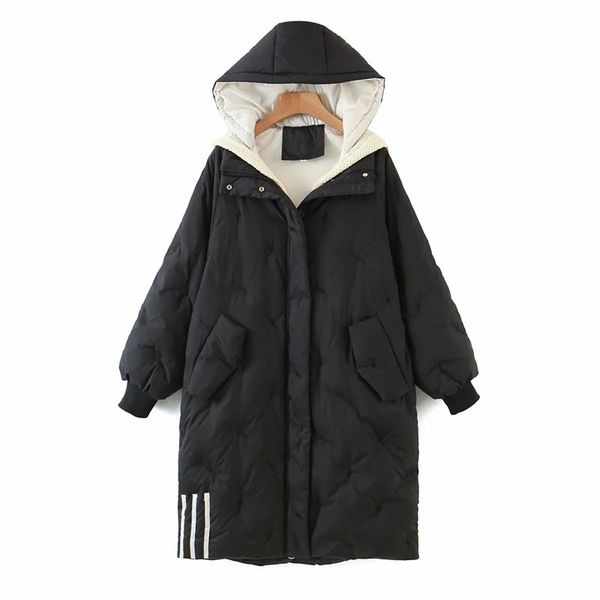 winter three-color embroidery sleeves stitching white ribbon hooded warm mid-length padded jacket 210521, Black
winter three-color embroidery sleeves stitching white ribbon hooded warm mid-length padded jacket 210521, Black